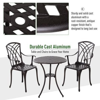 Patio Cast Aluminium 3-Piece Bistro Set Coffee Table & 2 Chairs Set Outdoor Garden Furniture Set
