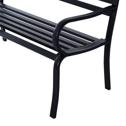 Stylish 2 Seater Metal Garden Porch Chair Bench Stable Patio Outdoor Park Metal Bench - Black