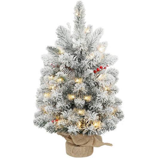 2ft Prelit Christmas Tree Artificial - White Frosted Green Ornament Warm White 72 Tips