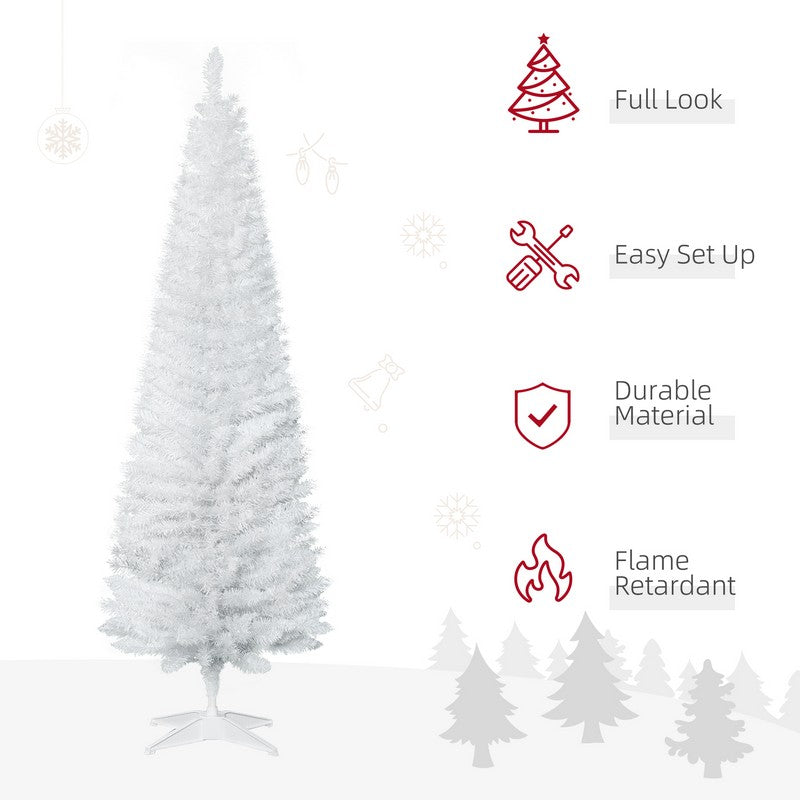 6FT Artificial Pine Pencil Slim Tall Christmas Tree with 390 Branch Tips Xmas Holiday Décor with Stand White