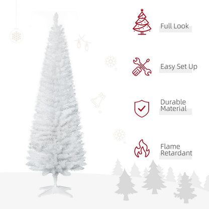 6FT Artificial Pine Pencil Slim Tall Christmas Tree with 390 Branch Tips Xmas Holiday Décor with Stand White