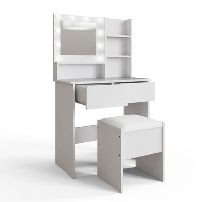 Eva Tall Dressing Table Set White 2 Shelves 2 Drawers