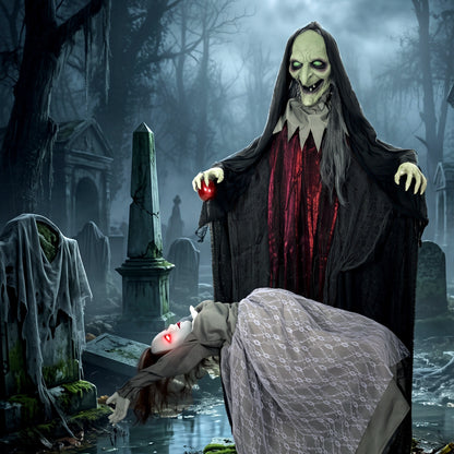 Animated Witch And Ghost Halloween Decoration - 180cm