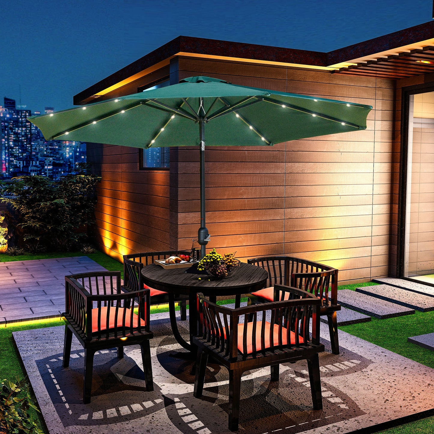 2.7m Patio LED Umbrella with Push Button Tilt/Crank 8 Rib Sun Shade Parasol