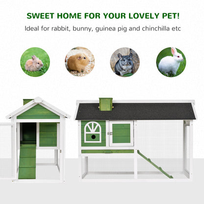PawHut Rabbit Hutch Wood Bunny Cage for Outdoor Indoor w/ Pull Out Tray Run Box Ramp
