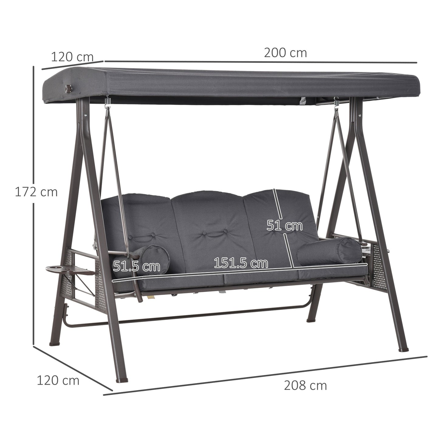 Outsunny 3 Seater Garden Swing Chair Outdoor Hammock Bench w/ Adjustable Canopy