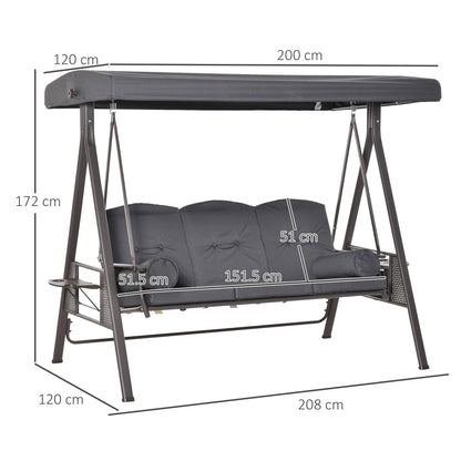 Outsunny 3 Seater Garden Swing Chair Outdoor Hammock Bench w/ Adjustable Canopy