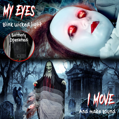 Animated Witch And Ghost Halloween Decoration - 180cm