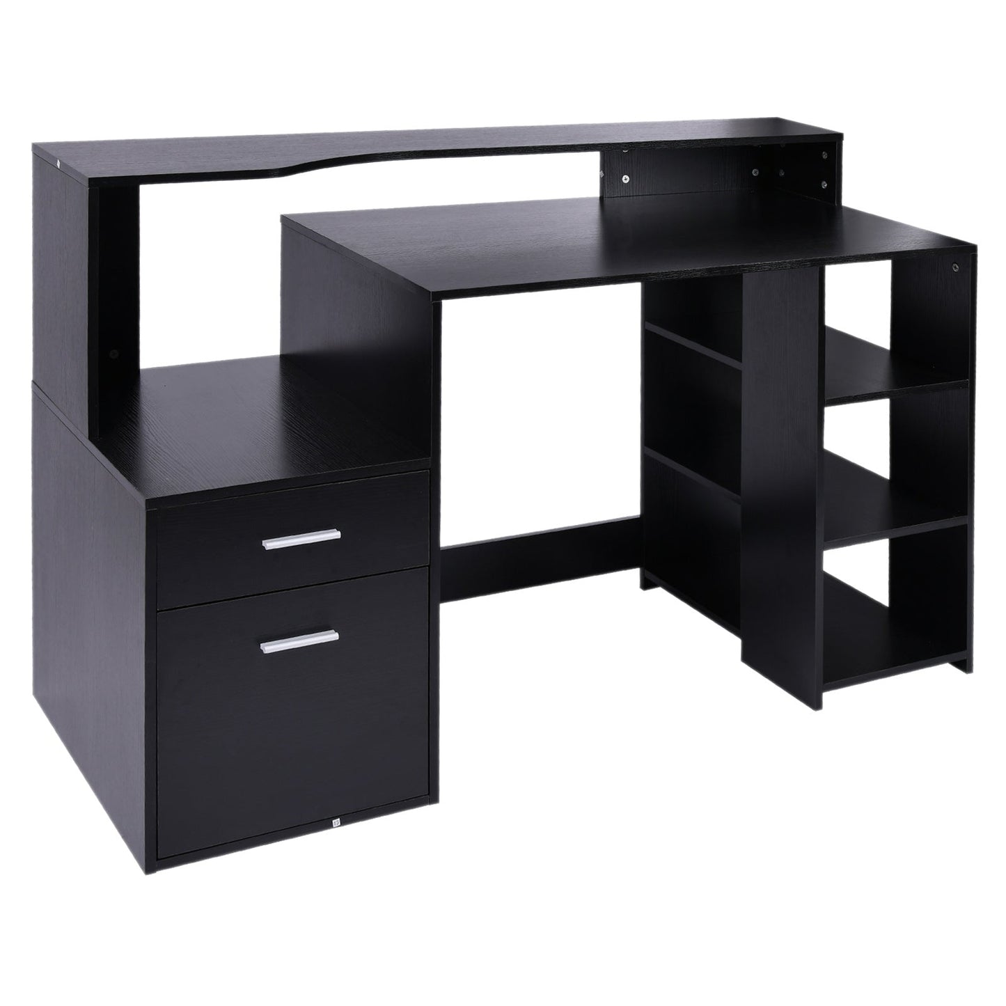 Computer Desk Study Table Modern Home Office Writing Workstation Furniture Printer Shelf Rack w/ Storage Drawer & Shelves Black