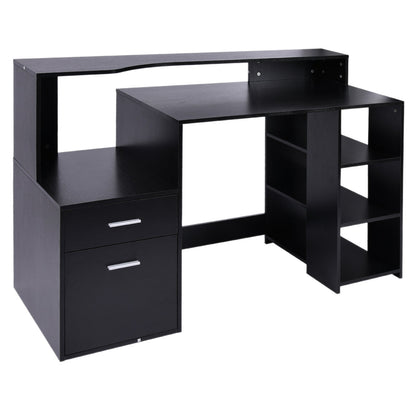 Computer Desk Study Table Modern Home Office Writing Workstation Furniture Printer Shelf Rack w/ Storage Drawer & Shelves Black