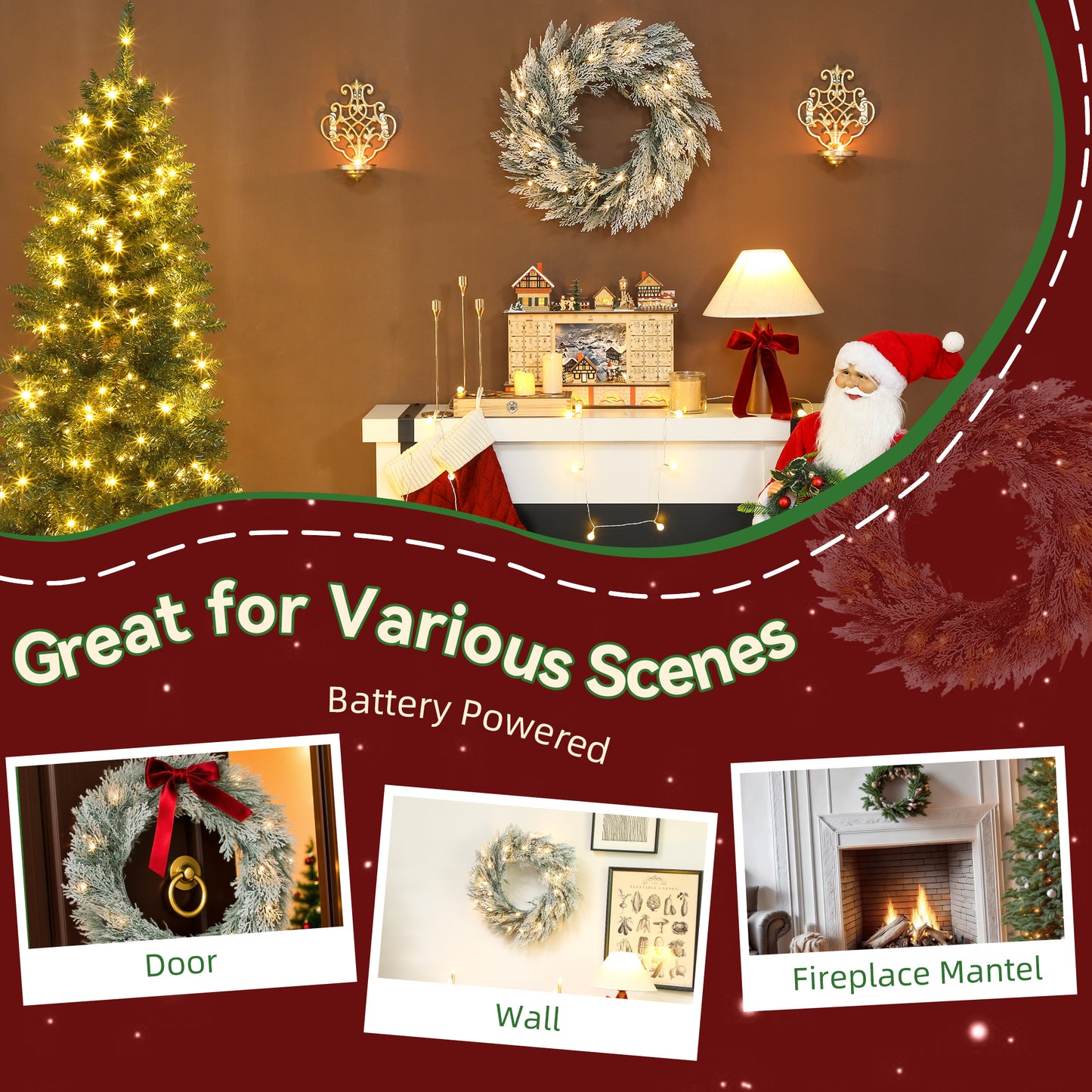 Wreath Christmas Decoration Green with Frosted Pattern - 60cm