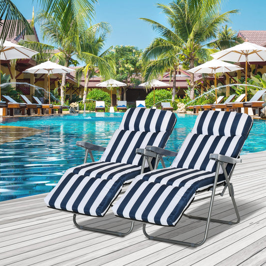 2-Piece Folding Sun Loungers Set-Blue/White