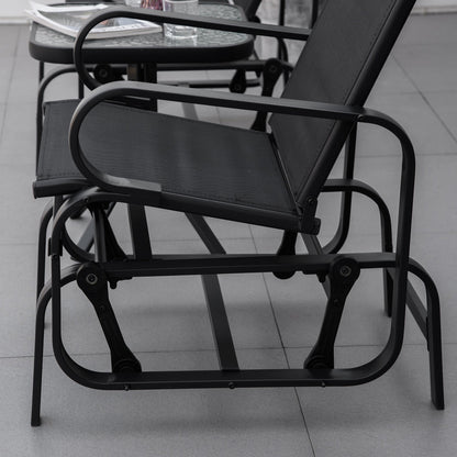 3-Piece Metal Outdoor Gliding Rocking Chair With Tea Table Patio Garden Comfortable Swing Chair Black
