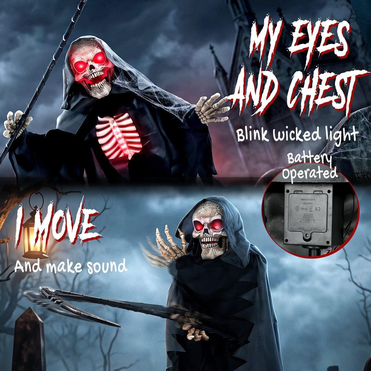 Animated Grim Reaper Halloween Decoration - 170cm