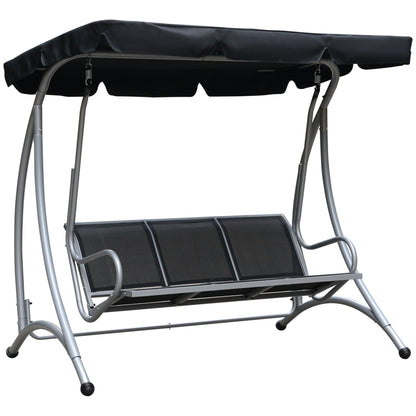 Three Person Steel Outdoor Porch Swing Chair Bench with Canopy Cover - Black