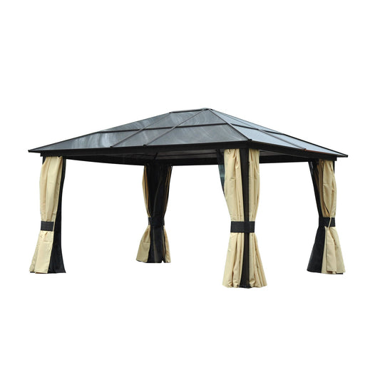 3.6 x 4m Hardtop Gazebo Canopy with Polycarbonate Roof and Aluminium Frame