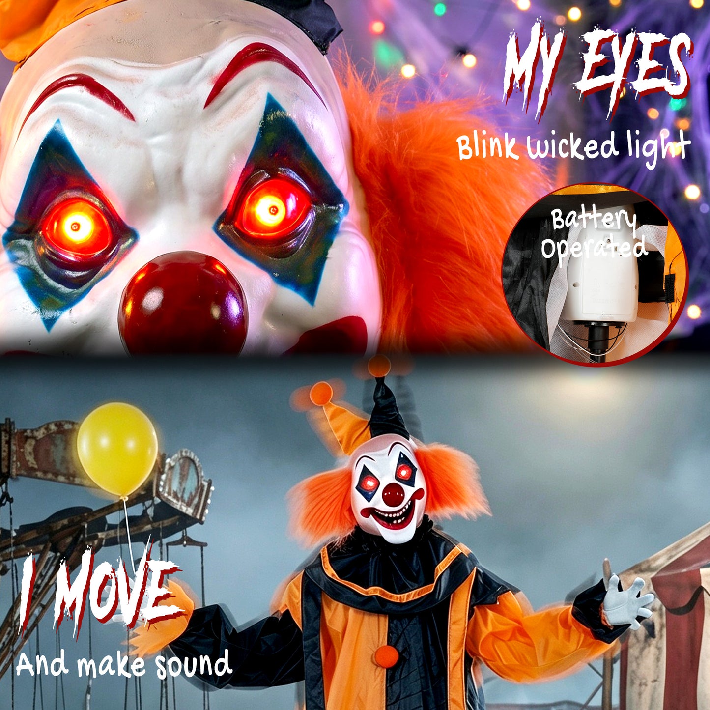 Animated Scary Clown Halloween Decoration - 190cm