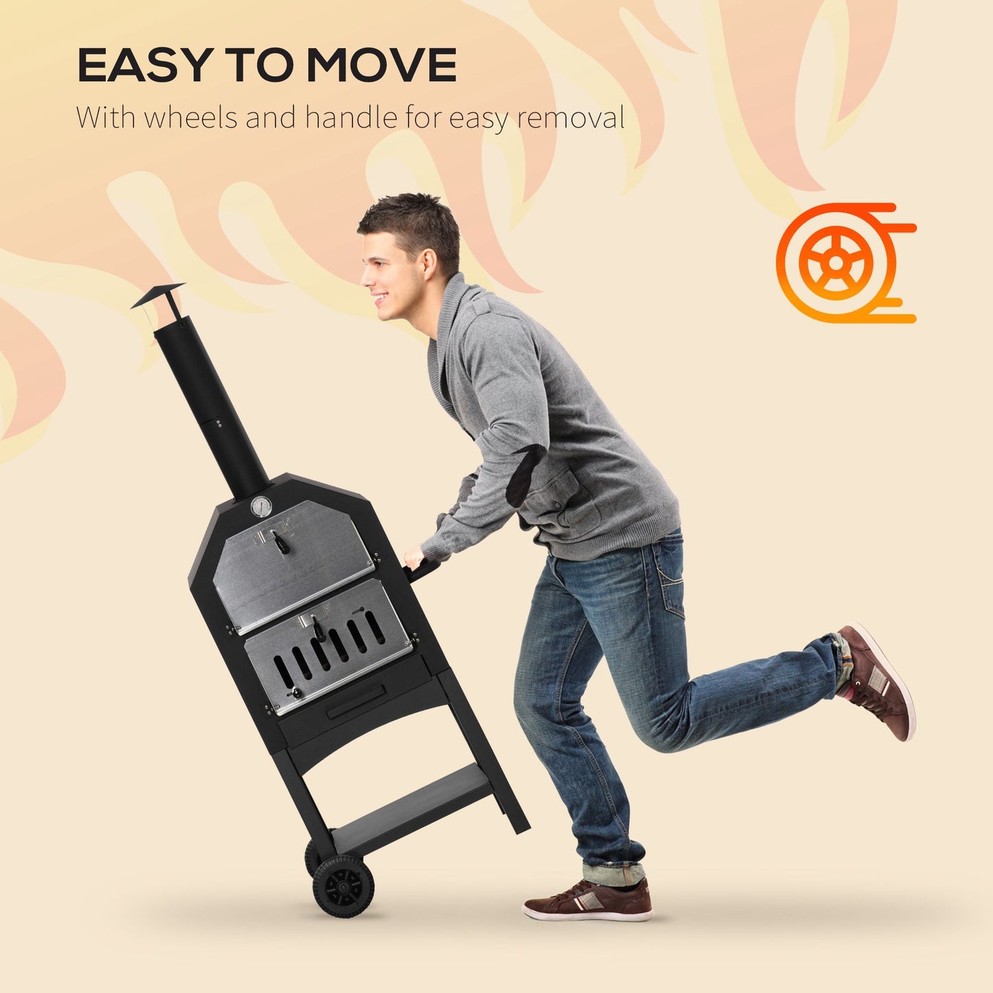 Outdoor Garden Pizza Oven Charcoal BBQ Grill 3-Tier Freestanding w/ Chimney