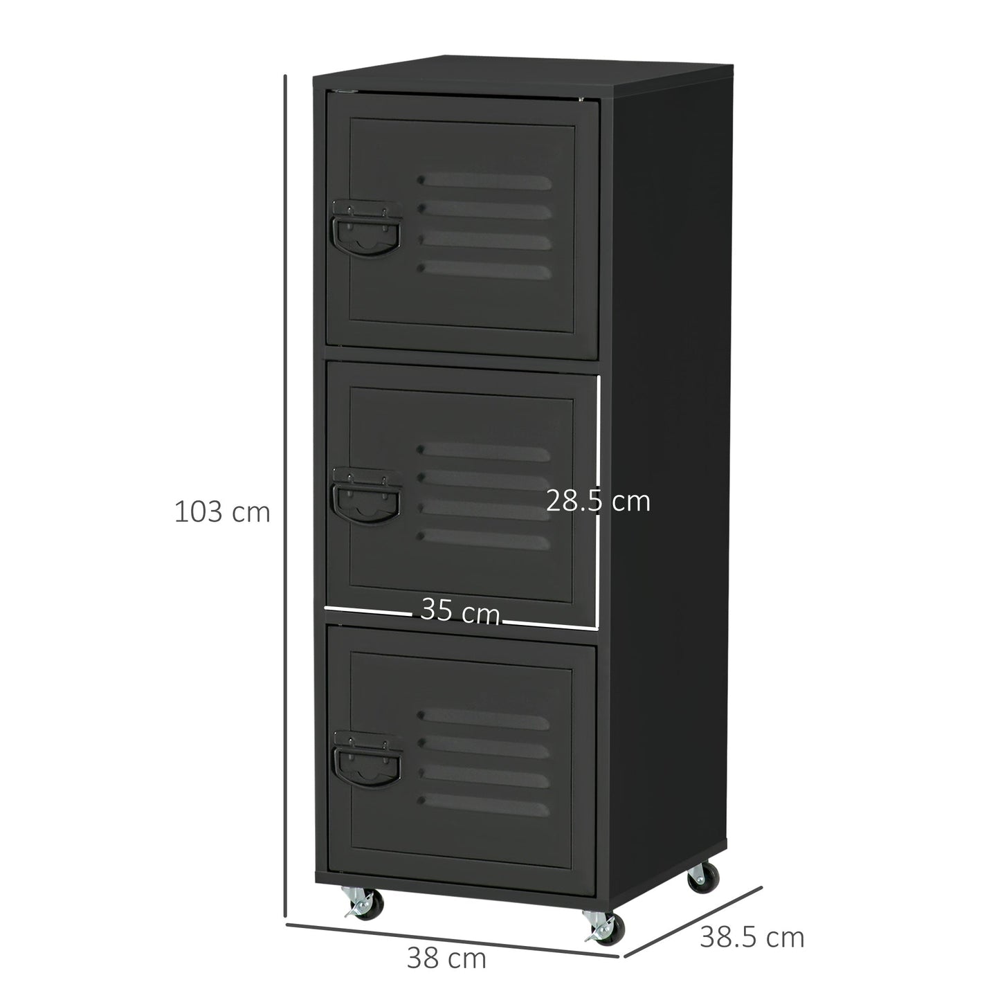Rolling Storage Cabinet 3-Tier Mobile File Cabinet with Wheels & Metal Doors for Home Office