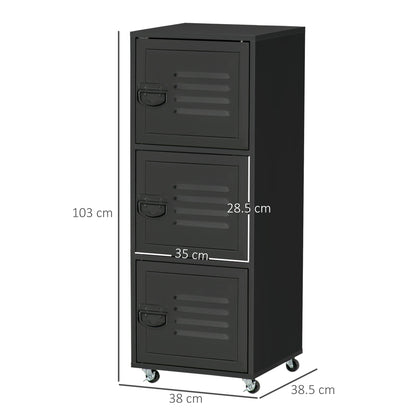 Rolling Storage Cabinet 3-Tier Mobile File Cabinet with Wheels & Metal Doors for Home Office