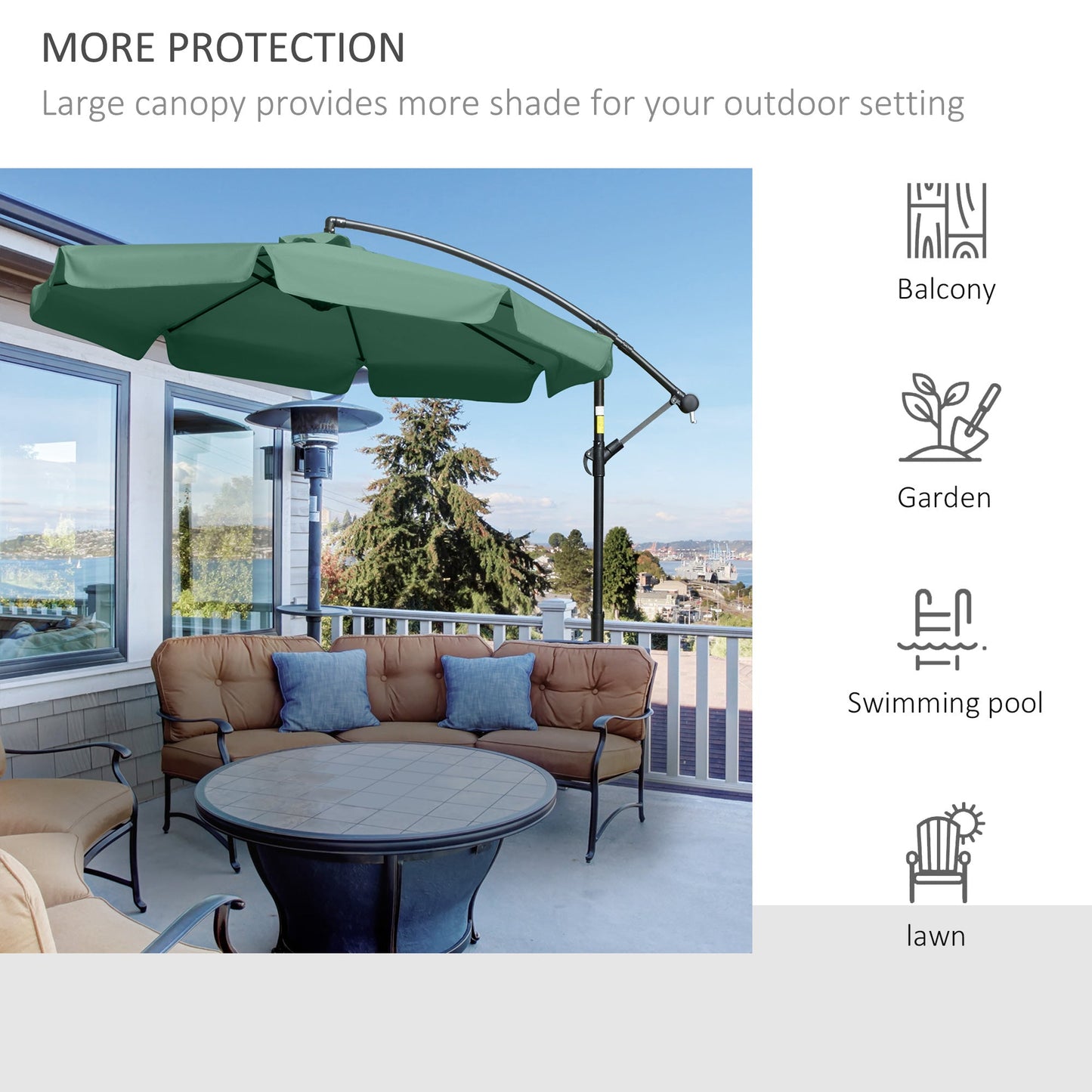 2.7M Garden Banana Parasol Cantilever Umbrella With Crank Handle And Cross Base For Outdoor