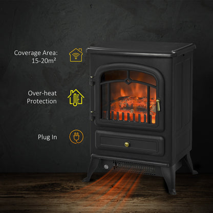 Freestanding Electric Fire Place Indoor Heater Glass View Log Wood Burning Effect Flame Portable Fireplace Stove 950/1850W
