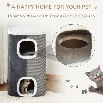 PawHut Cat Barrel Kitten Tree Tower Sisal Scratching Pet Furniture Climbing Frame