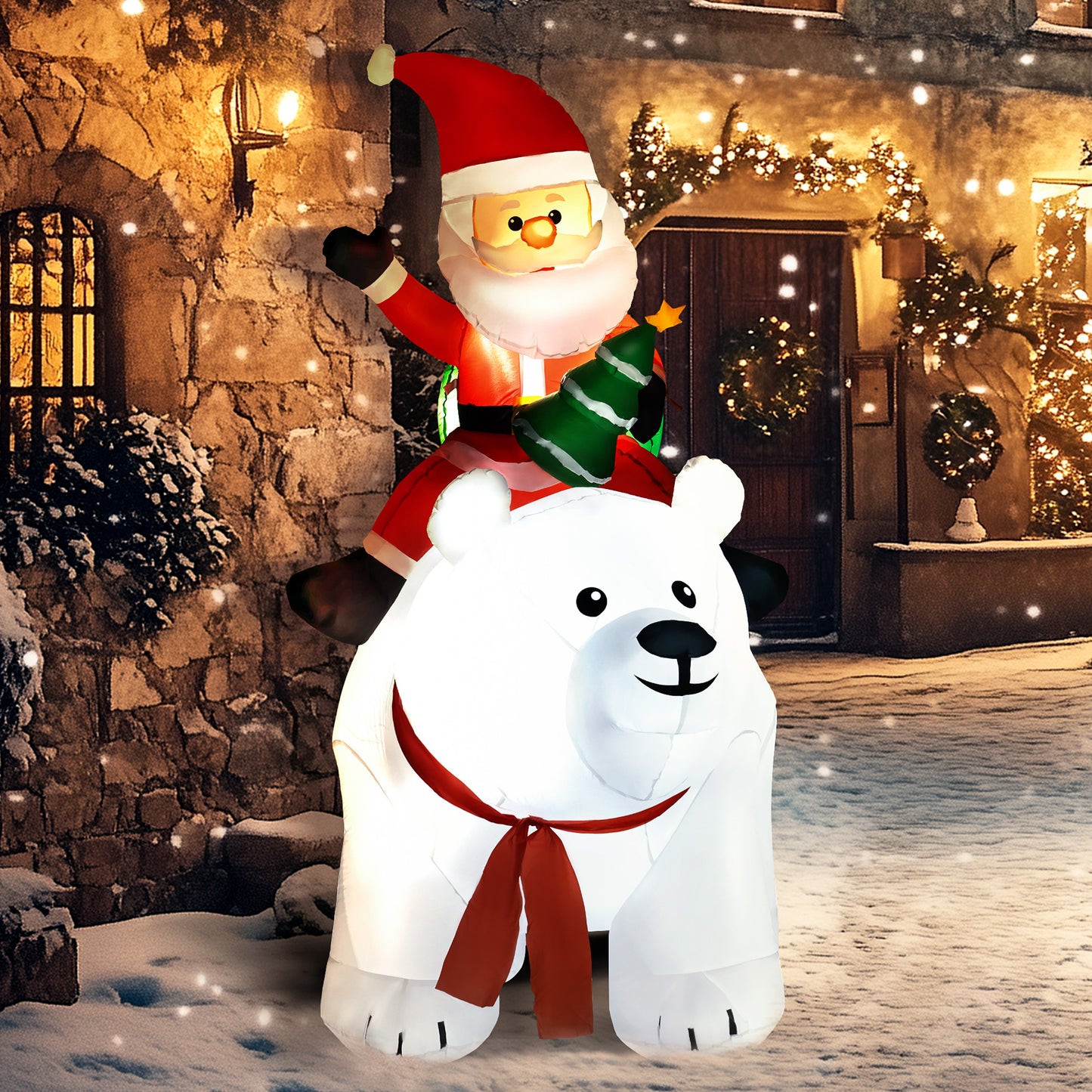 Santa On Polar Bear Inflatable Christmas Decoration - 200cm