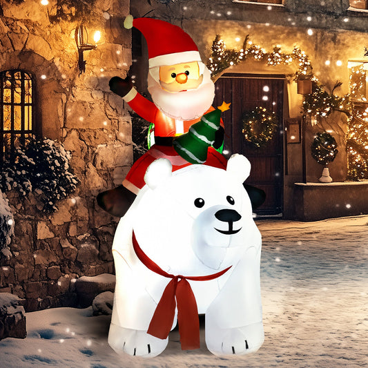 Santa On Polar Bear Inflatable Christmas Decoration - 200cm