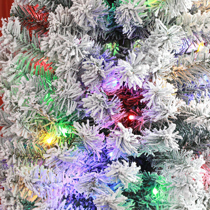 7ft Decorated Christmas Tree Artificial - White Frosted Green with LED Lights Multicoloured 592 Tips