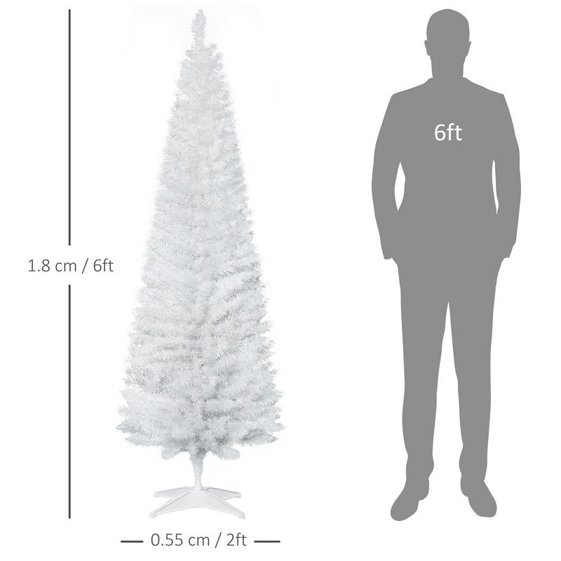 6FT Artificial Pine Pencil Slim Tall Christmas Tree with 390 Branch Tips Xmas Holiday Décor with Stand White