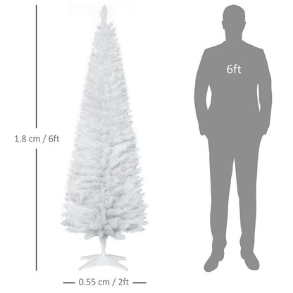 6FT Artificial Pine Pencil Slim Tall Christmas Tree with 390 Branch Tips Xmas Holiday Décor with Stand White