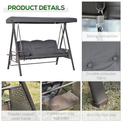 Outsunny 3 Seater Garden Swing Chair Outdoor Hammock Bench w/ Adjustable Canopy