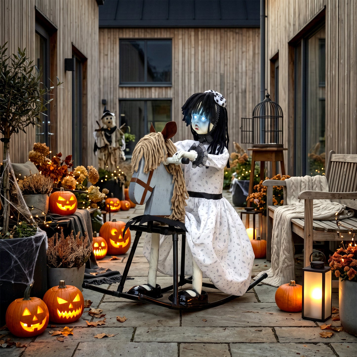Animated Girl On Rocking Horse Halloween Decoration - 72cm