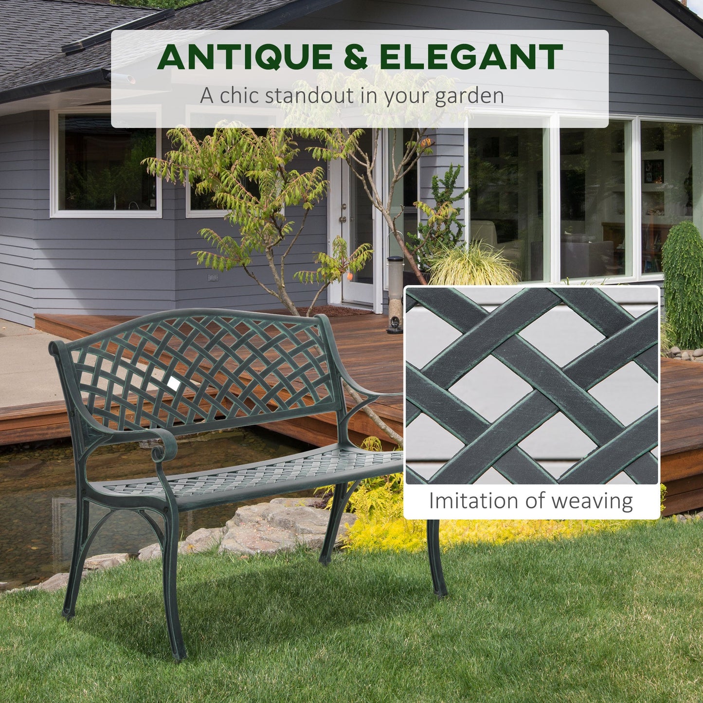 Cast Aluminium Garden Bench 2 Seater Antique Loveseat for Outdoor Patio Porch Park
