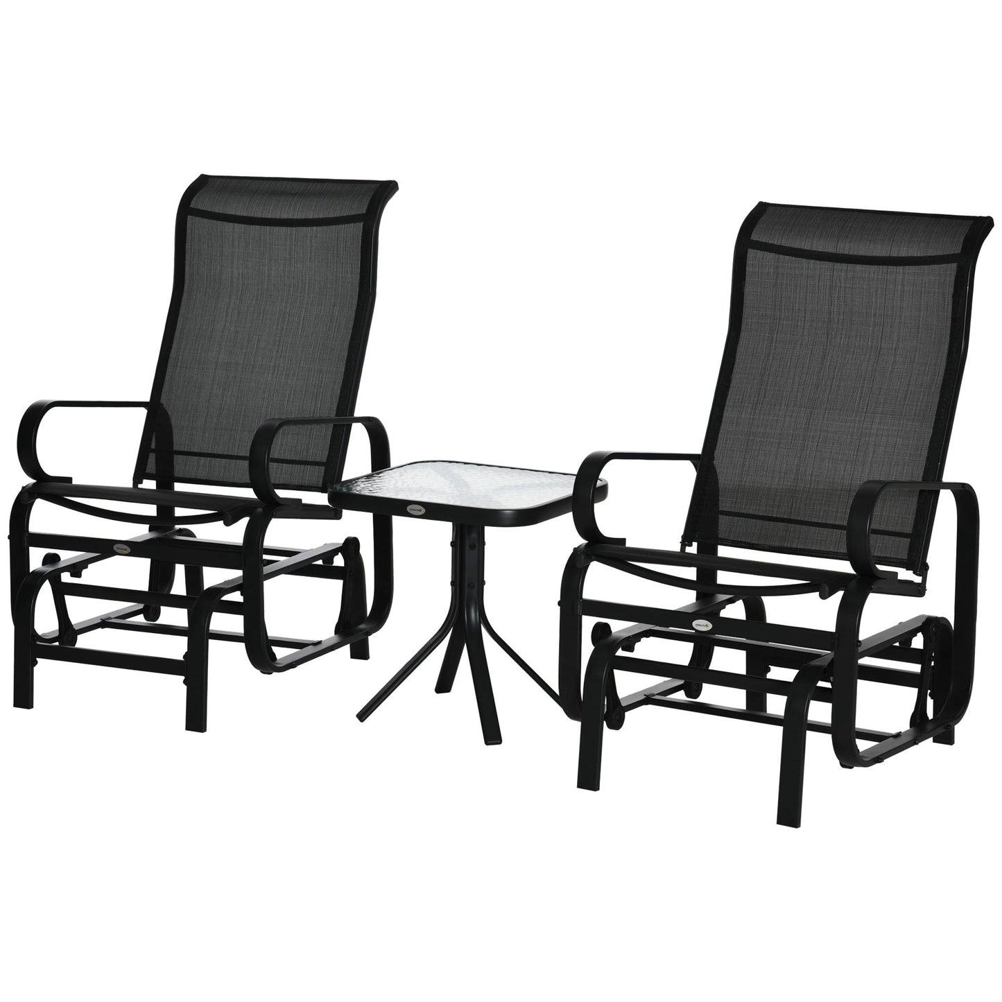 3-Piece Metal Outdoor Gliding Rocking Chair With Tea Table Patio Garden Comfortable Swing Chair Black Primary Image
