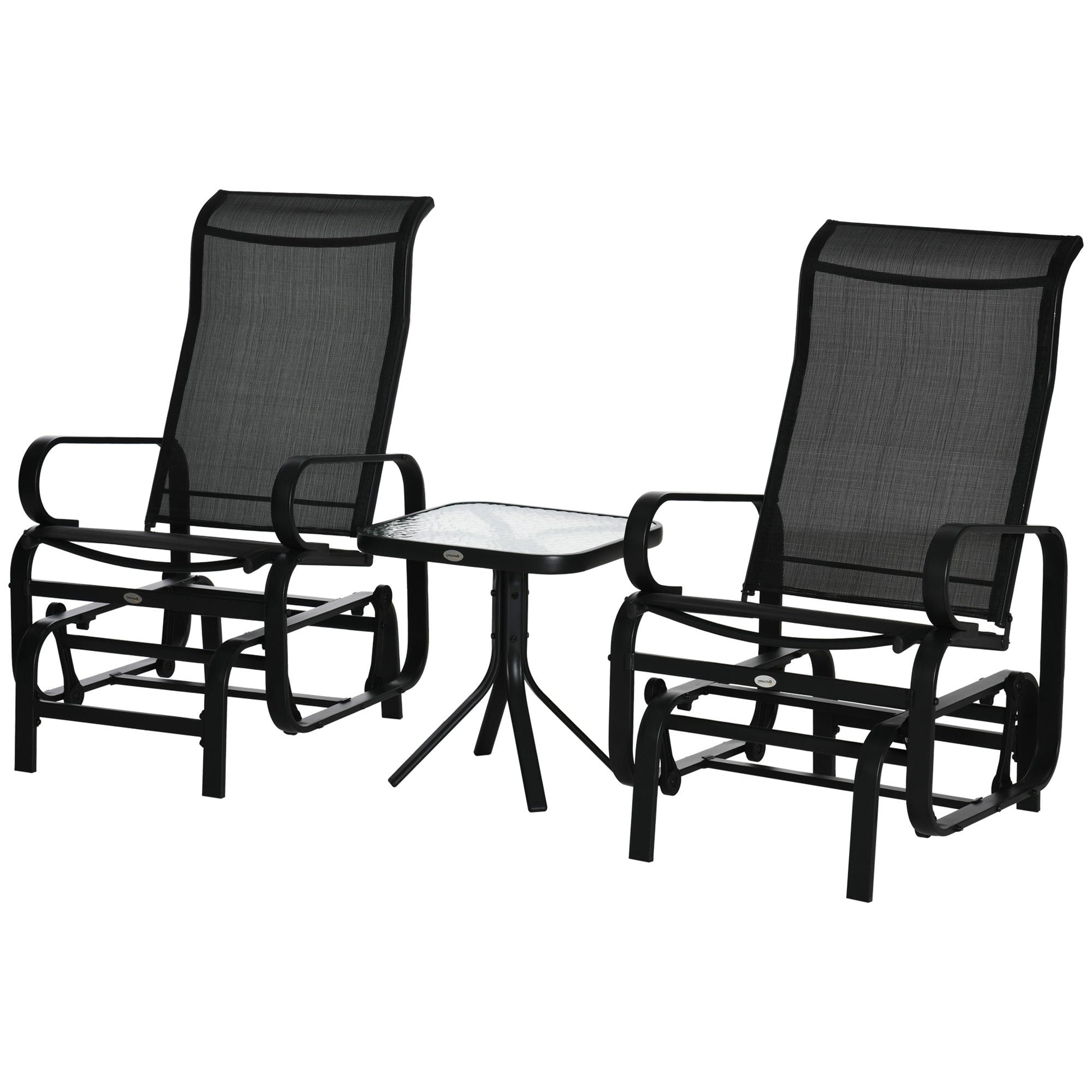 3-Piece Metal Outdoor Gliding Rocking Chair With Tea Table Patio Garden Comfortable Swing Chair Black Primary Image