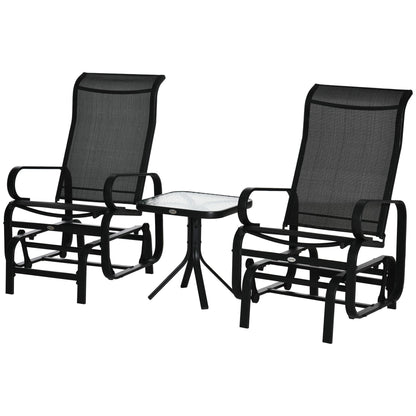 3-Piece Metal Outdoor Gliding Rocking Chair With Tea Table Patio Garden Comfortable Swing Chair Black Primary Image
