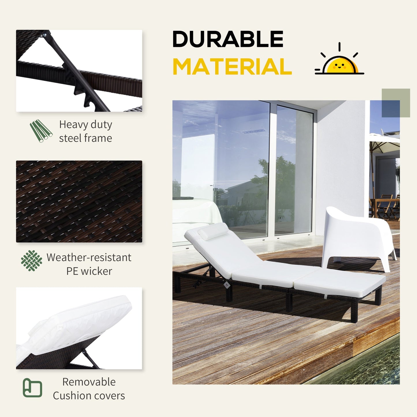 PE Rattan Sun Lounger with Soft Padded Cushion