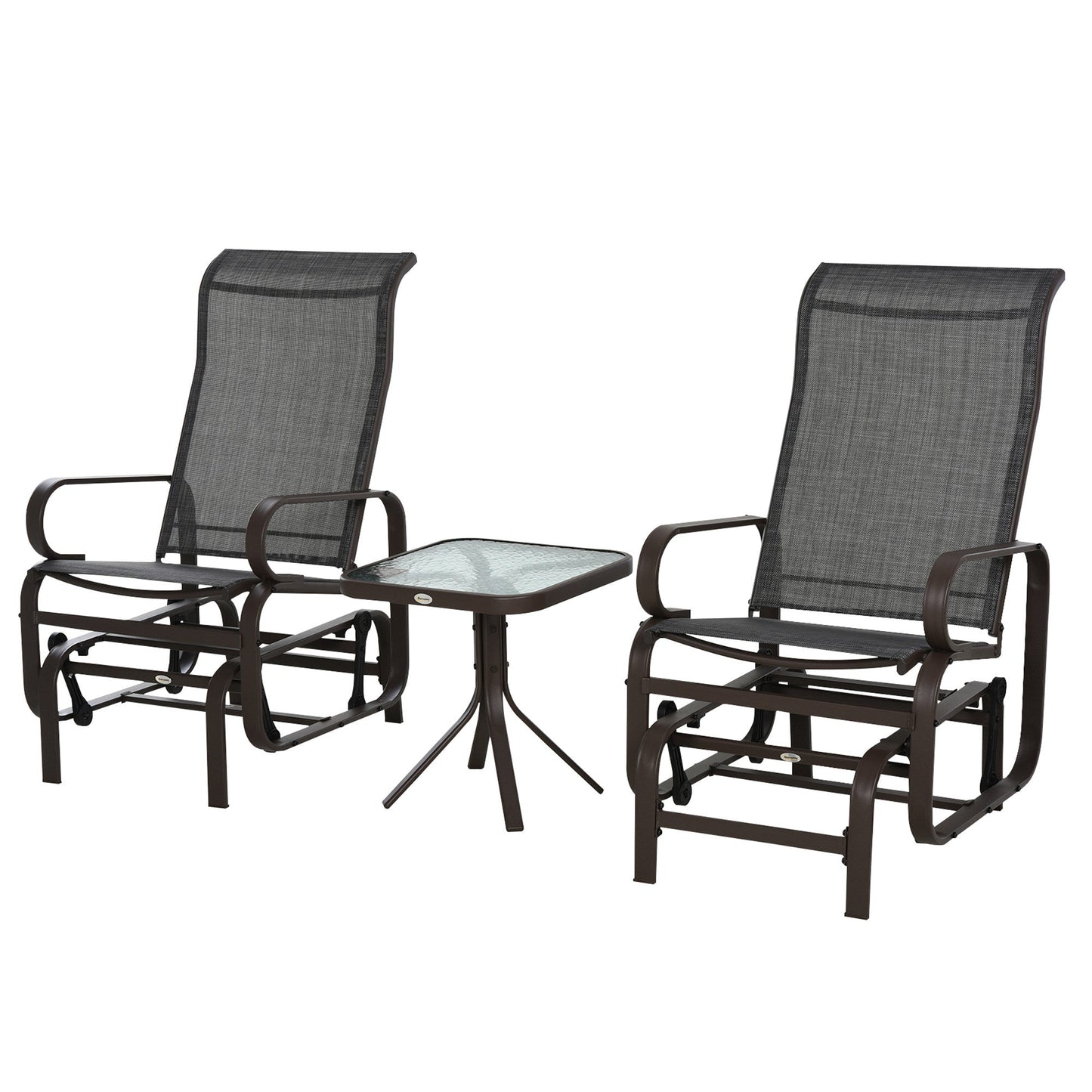 3-Piece Metal Outdoor Gliding Rocking Chair With Tea Table Patio Garden Comfortable Swing Chair Brown Primary Image