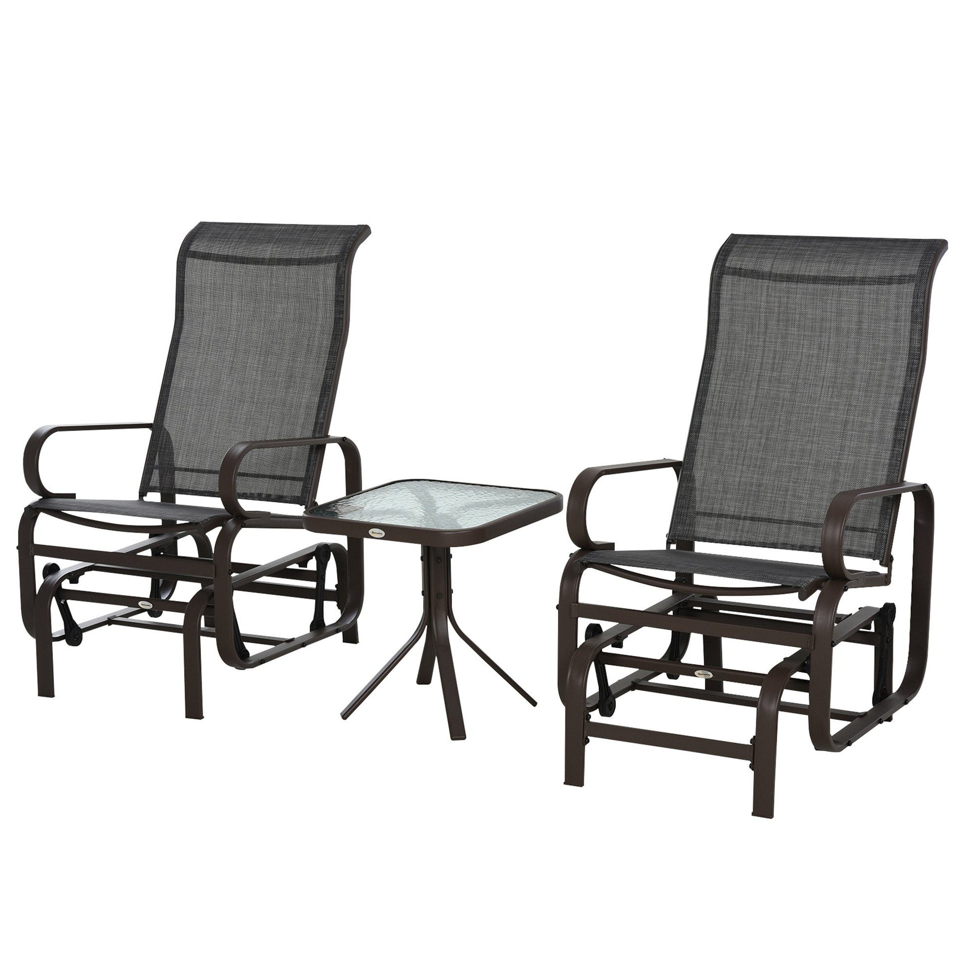 3-Piece Metal Outdoor Gliding Rocking Chair With Tea Table Patio Garden Comfortable Swing Chair Brown Primary Image