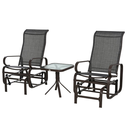 3-Piece Metal Outdoor Gliding Rocking Chair With Tea Table Patio Garden Comfortable Swing Chair Brown Primary Image