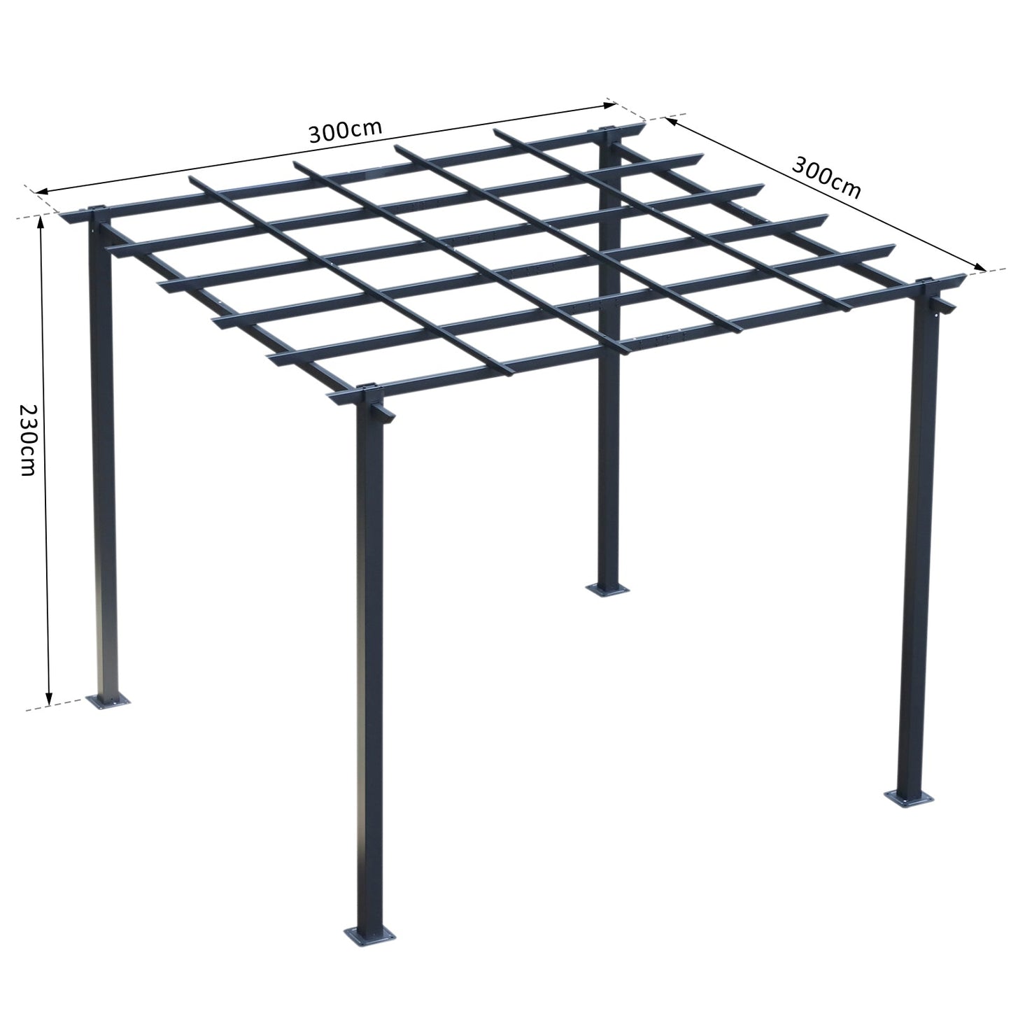 3 x 3 Meter Metal Pergola Garden Gazebo Grape Trellis for Climbing Plants Outdoor Sun Shelter Arbours