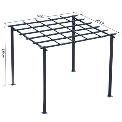 3 x 3 Meter Metal Pergola Garden Gazebo Grape Trellis for Climbing Plants Outdoor Sun Shelter Arbours