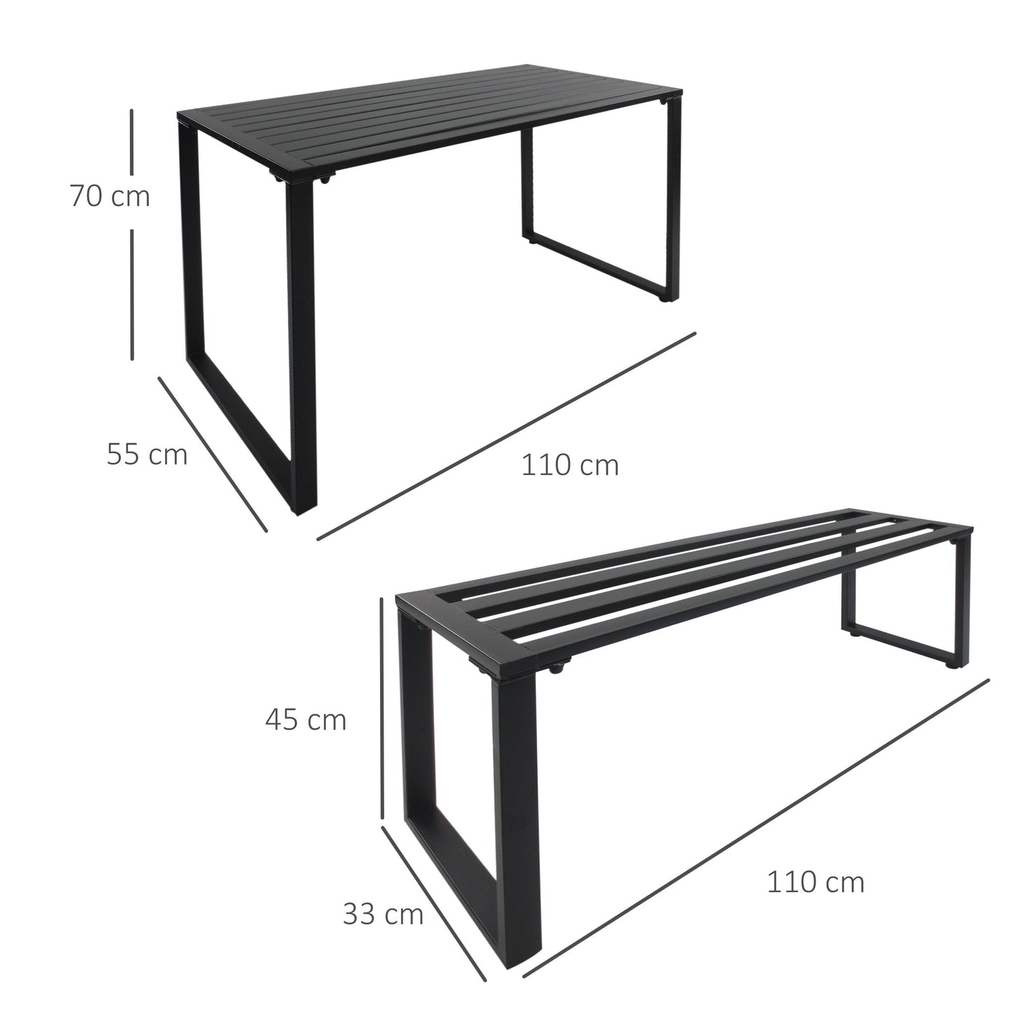 Outdoor 3-Piece Metal Picnic Table and 2 Benches Set Dining Trestle Beer Table Patio Garden Furniture Black