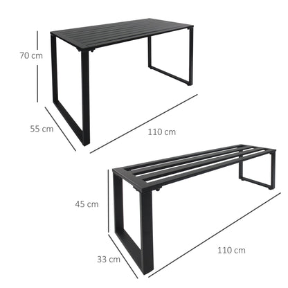 Outdoor 3-Piece Metal Picnic Table and 2 Benches Set Dining Trestle Beer Table Patio Garden Furniture Black