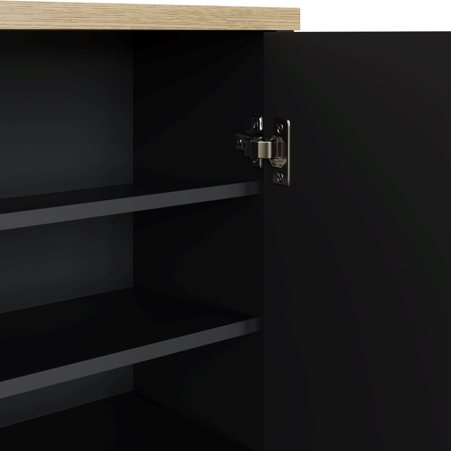 Lancaster Tall Shoe Storage Black & Oak 2 Doors 6 Shelves