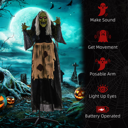 Animated Hunchback Witch Halloween Decoration - 160cm