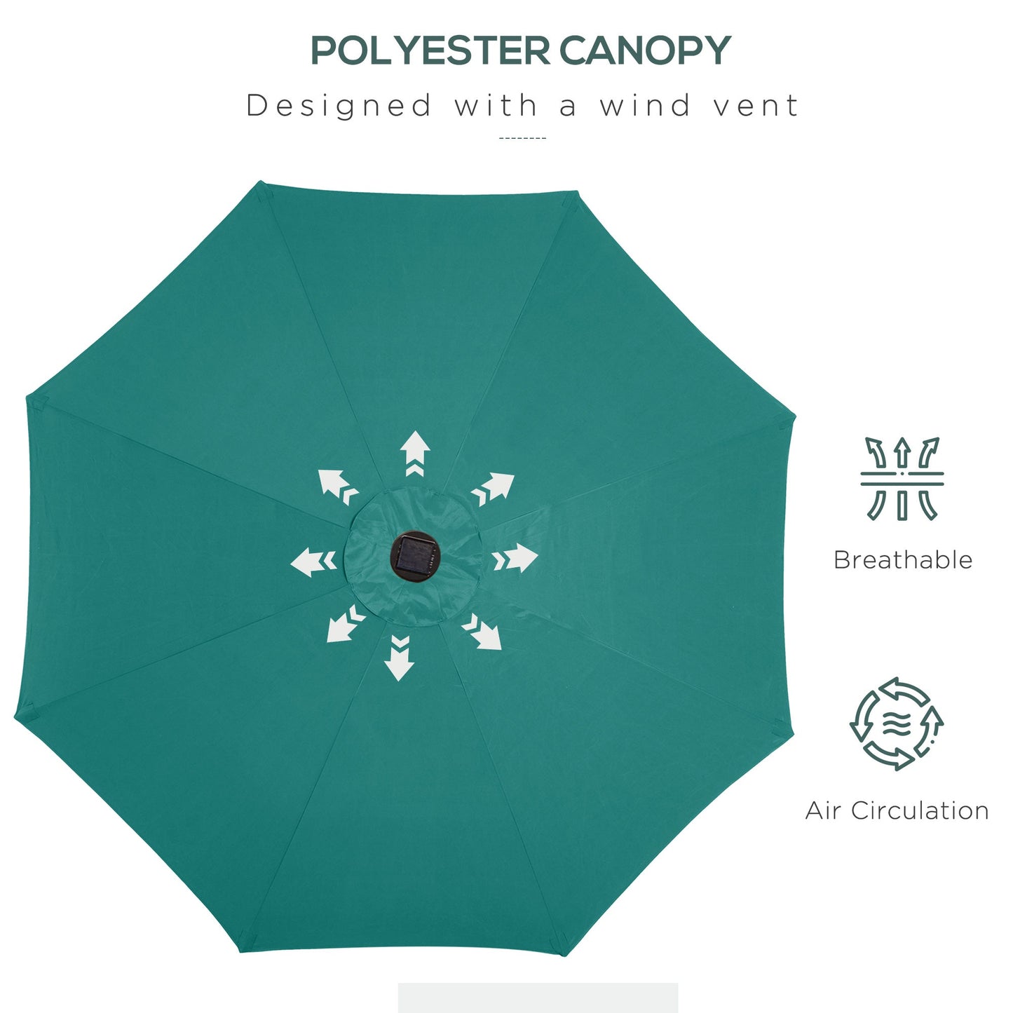 2.7m Patio LED Umbrella with Push Button Tilt/Crank 8 Rib Sun Shade Parasol
