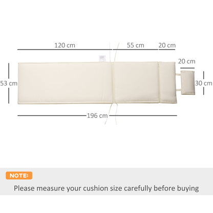 Garden Sun Lounger Cushion Replacement Thick Sunbed Reclining Chair Relaxer Pad with Pillow - Cream White
